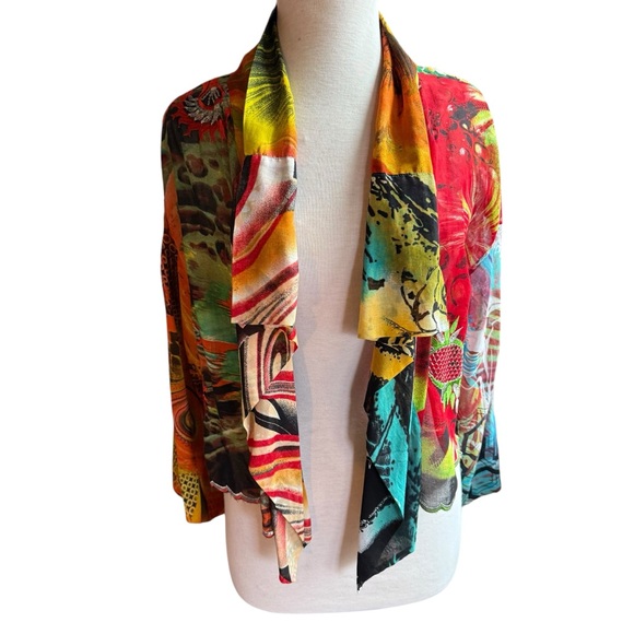 sterling Styles Jackets & Blazers - Vintage STERLING STYLES One Size Green Orange  Red Gold kimono Jacket Art Silk